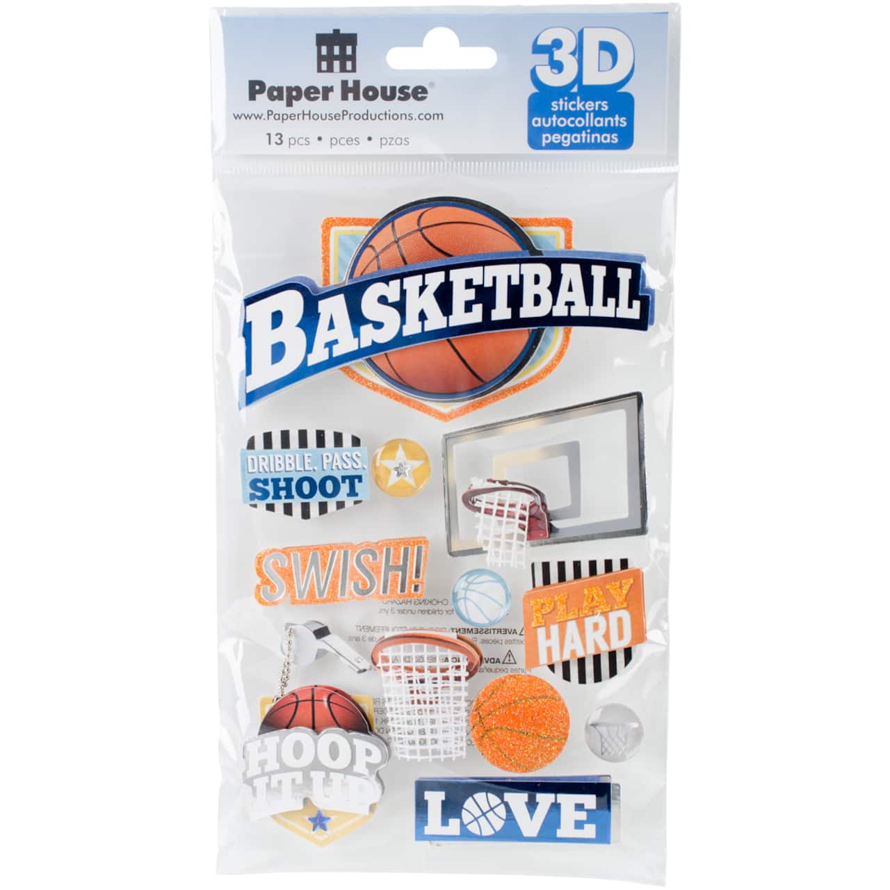 Paper House&#xAE; Basketball Swish 3D Stickers